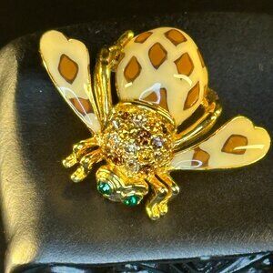 JOAN RIVERS JOAN OF THE JUNGLE BEE ENAMEL RHINESTONE BROOCH PIN SIGNED